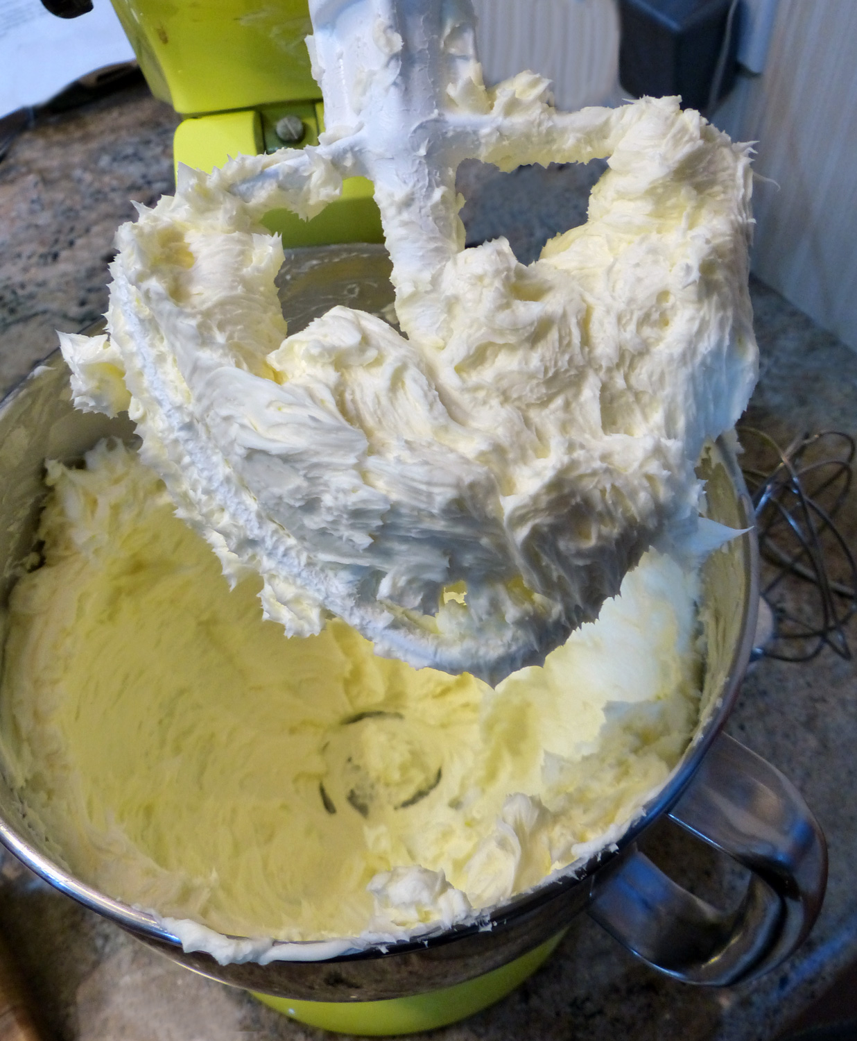 Creaming the butter with the confectioner's sugar makes it light and fluffy. Remember, this photo shows me making many batches.