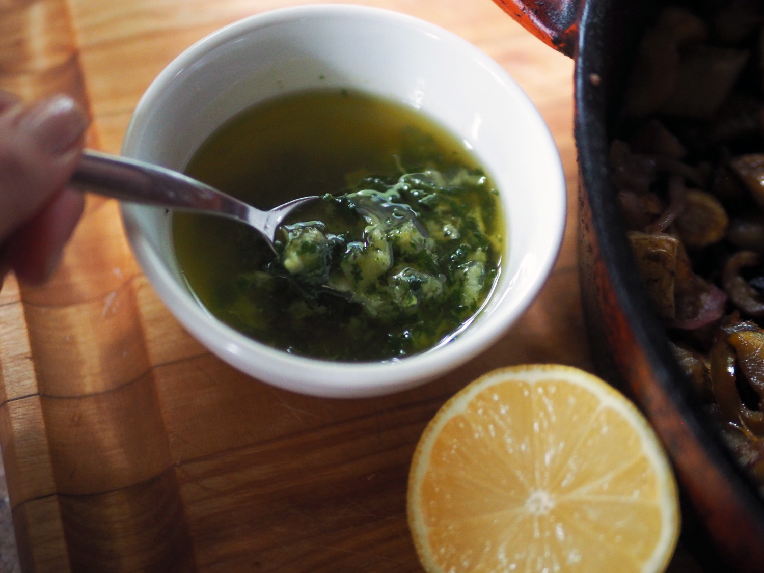 I made my salsa more on the liquidy side so I could drizzle it on. You can add as much or as little oil as you desire.