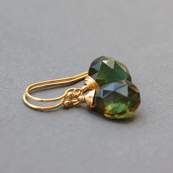 Green Quartz in Gold Filled Earrings from Heidy Henke Designs