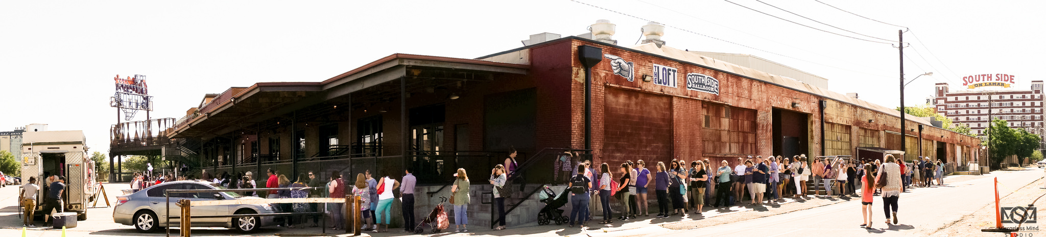 A line of shoppers wraps around Gilley's Dallas before doors open for the 2018 Spring Bash . The first shoppers arrived at 7 a.m. to wait in line for the event that started at 10:30 a.m. on May 5, 2018. Photos courtesy of Mirrorless Mind Studio for Etsy Dallas. 