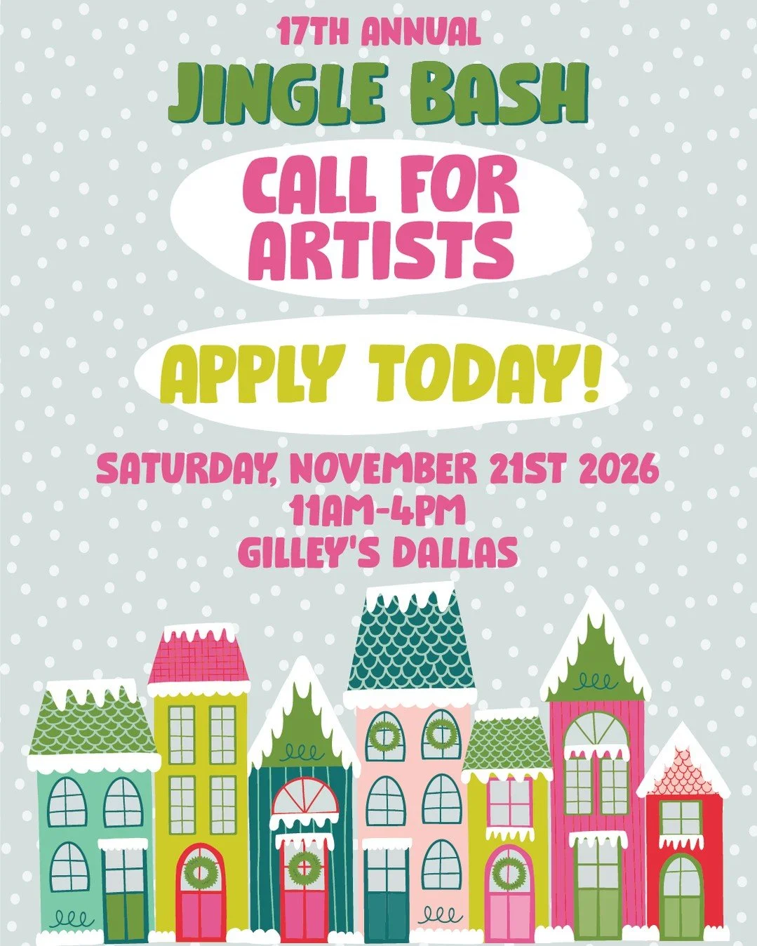 Vendor applications are officially OPEN for Jingle Bash 2026!⁠
⁠
Join us on Saturday, November 21, 2026, at Gilley's South Side Events Center as we bring together some of the most talented handmade artists, makers, designers, and craftspeople from ac