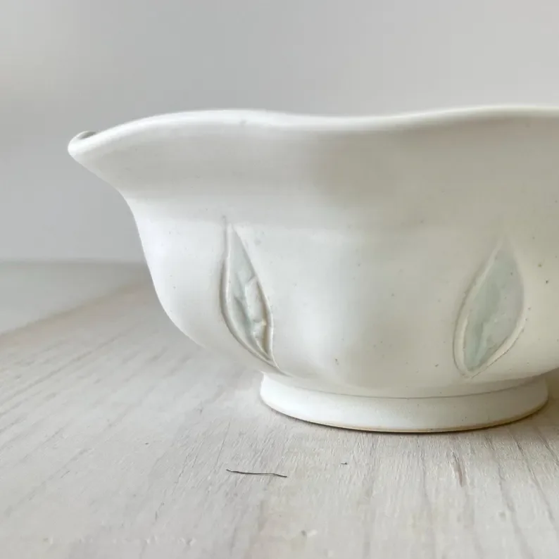 Ceramic handmade bowl with leaves by Ahaus Pottery