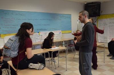 Bevilacqua talking to a Commerce student after school. 