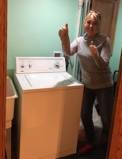Program Staffer, Cindy Dembeck, giving a big thumbs up to Warners' Stellian for their amazing donation.