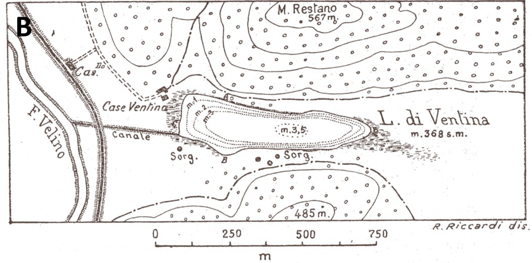 Early 20th Century Map of Lake Ventina
