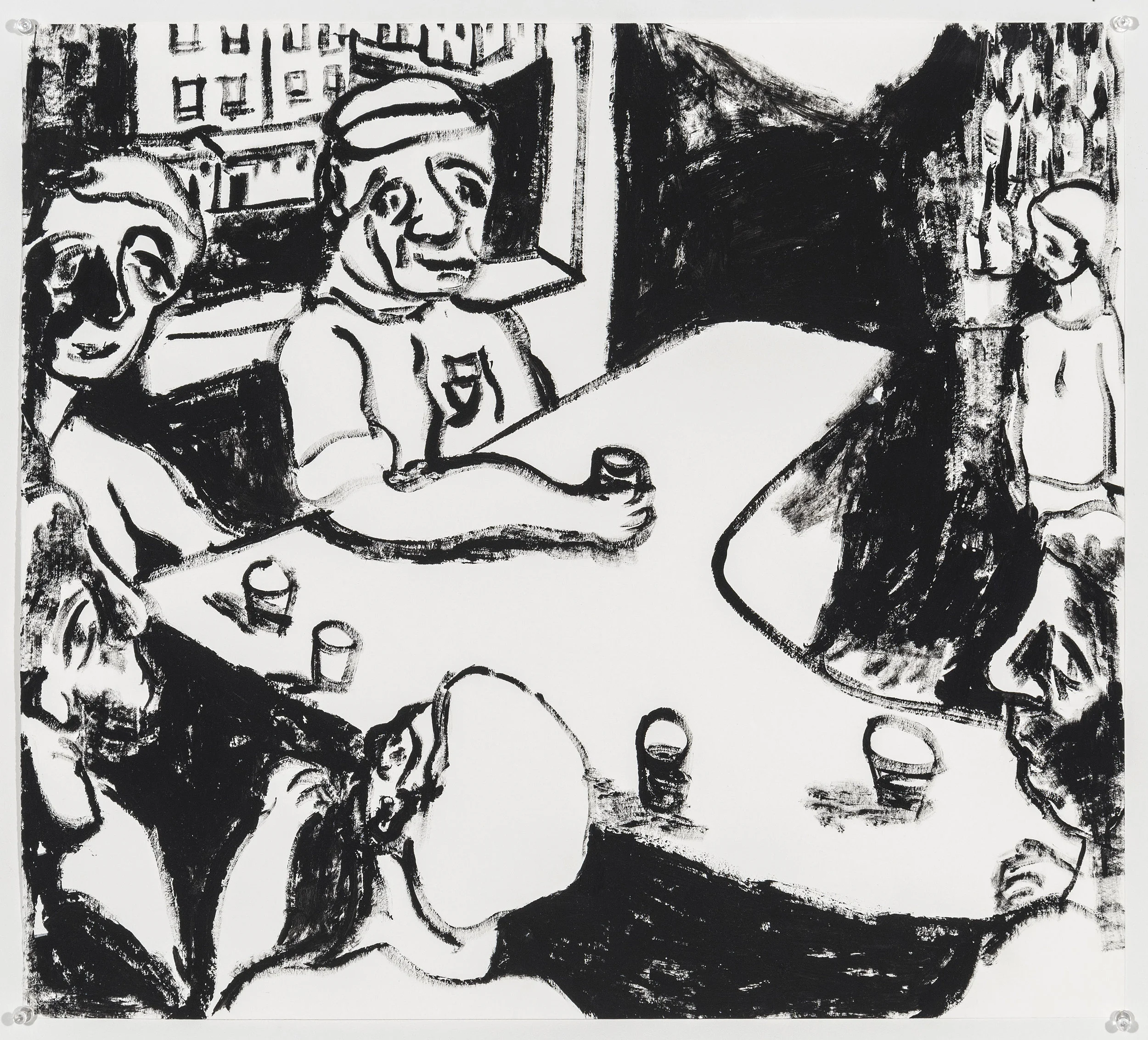 At The Bar With Friends , 2016, Acrylic On Paper, 21x23 Inches
