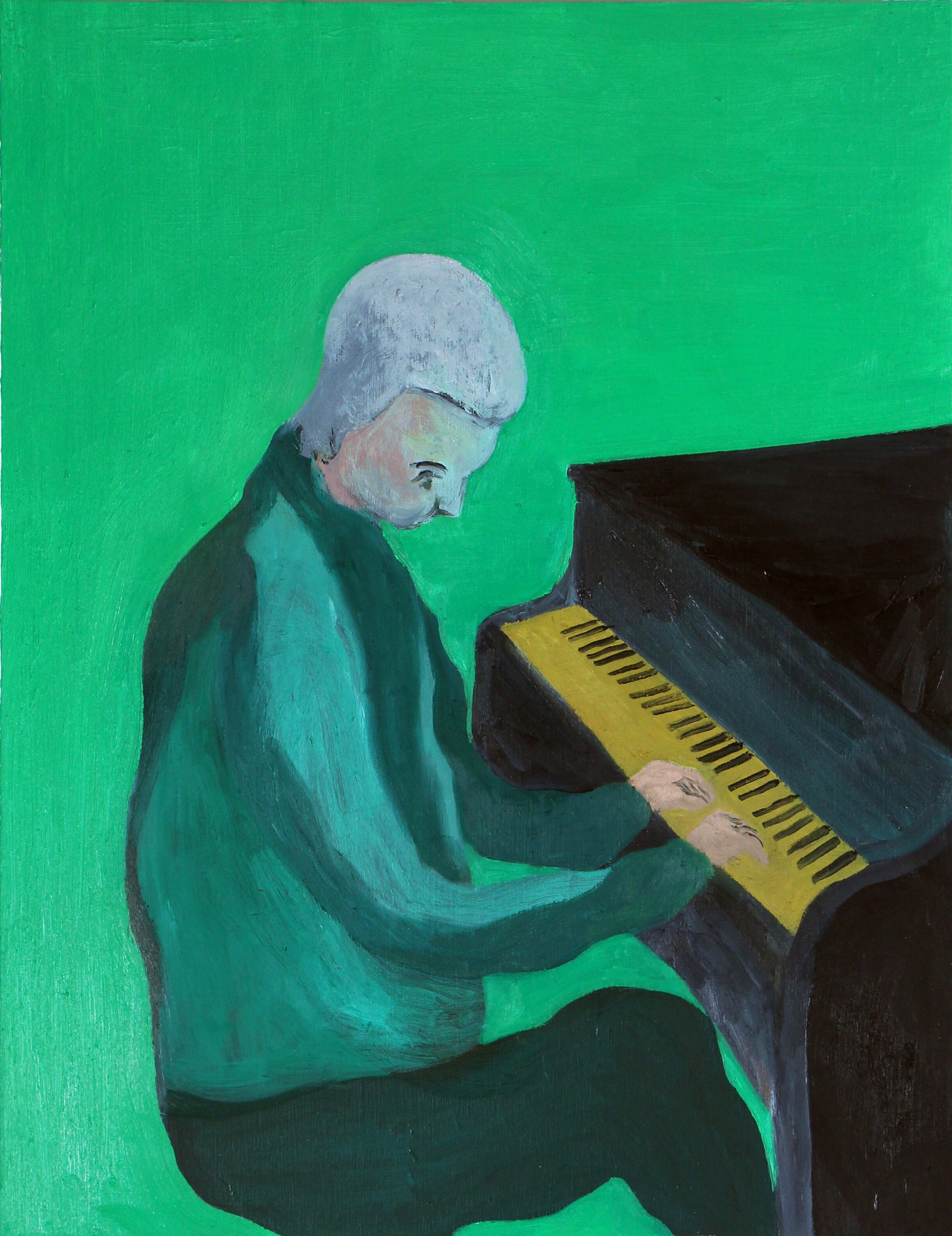   My Mom Playing the Piano , Oil on Wood, 2021, 18x14 Inches 