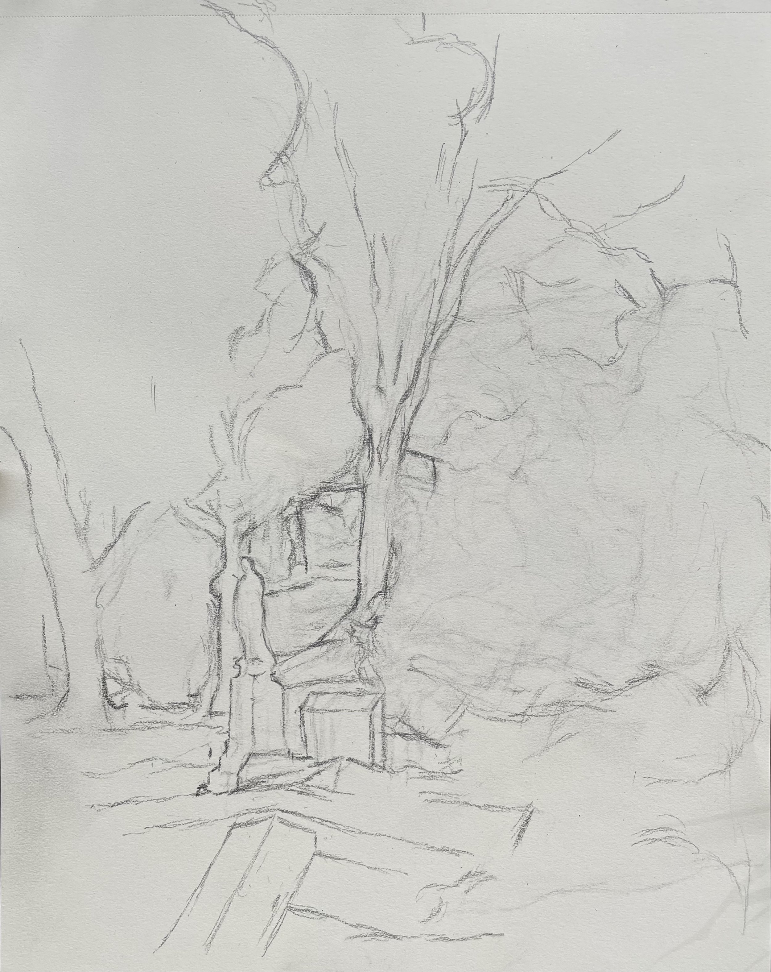   View in Greenwood Cemetery , Pencil on Paper, 2021, 10x8 inches  