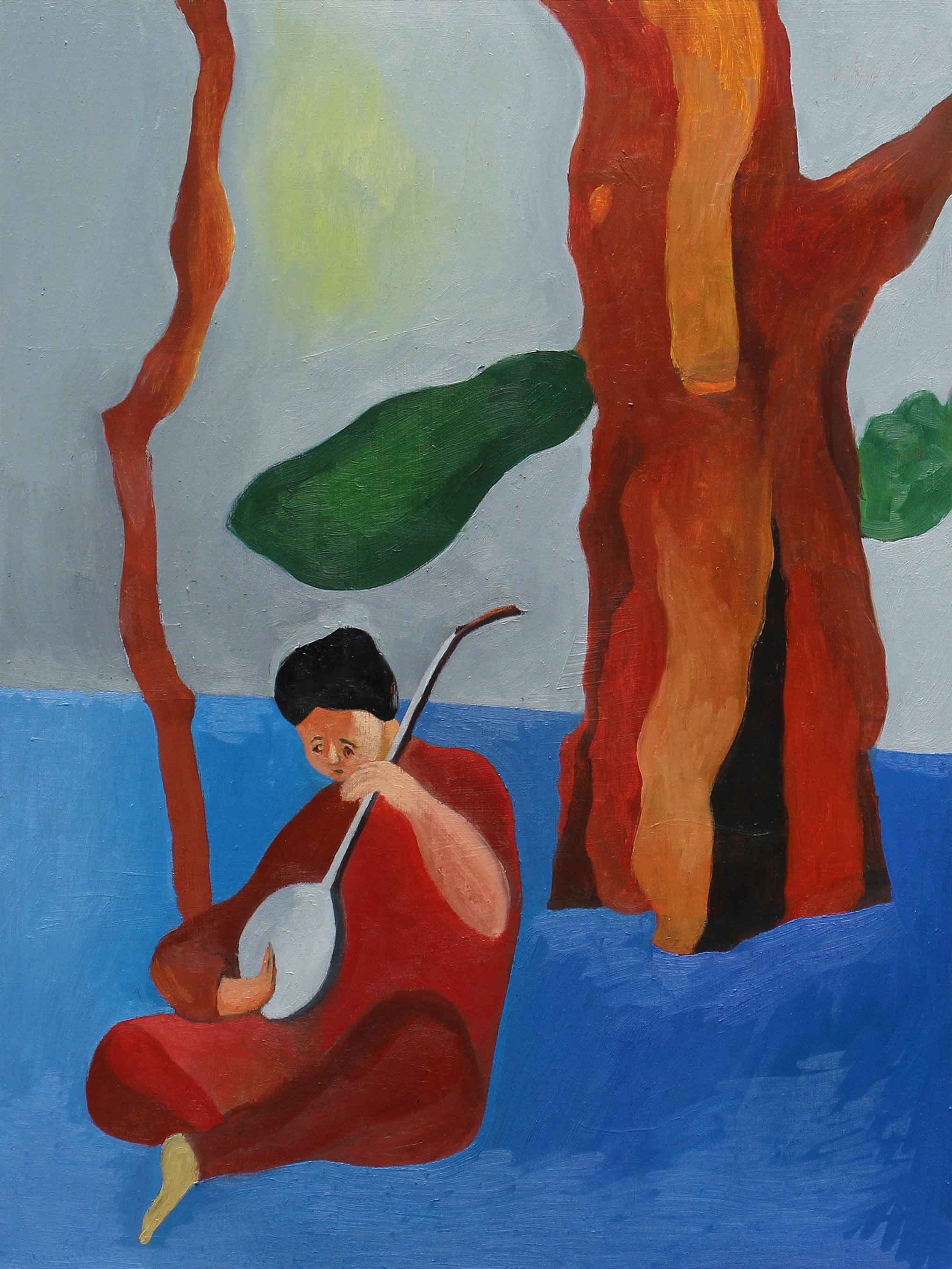 Floating Lute Music , 24x18 inches, Oil on Wood, 2022-23