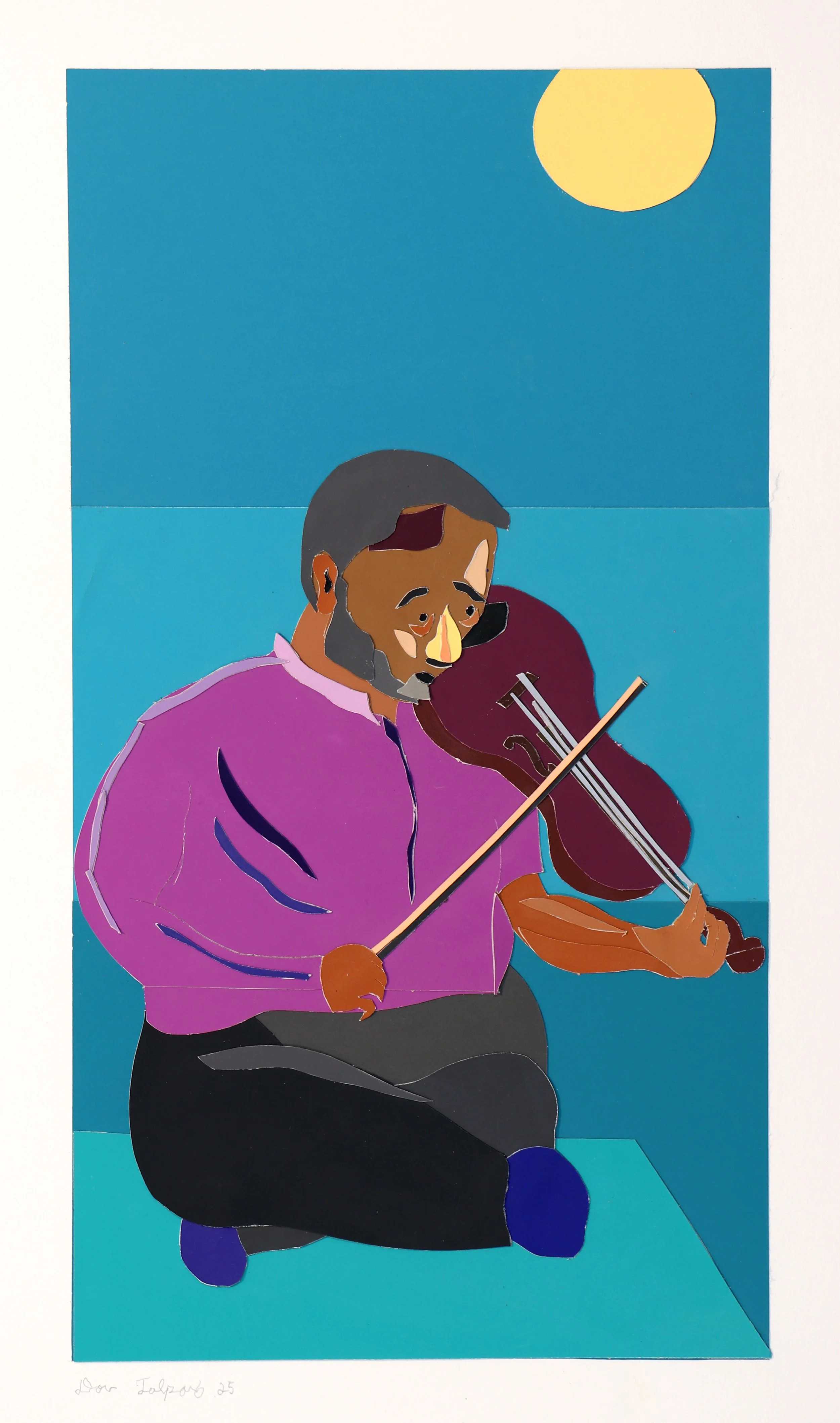    The Raga Violinist,   2025  Paper collage, 17 x 9 inch  $2800 
