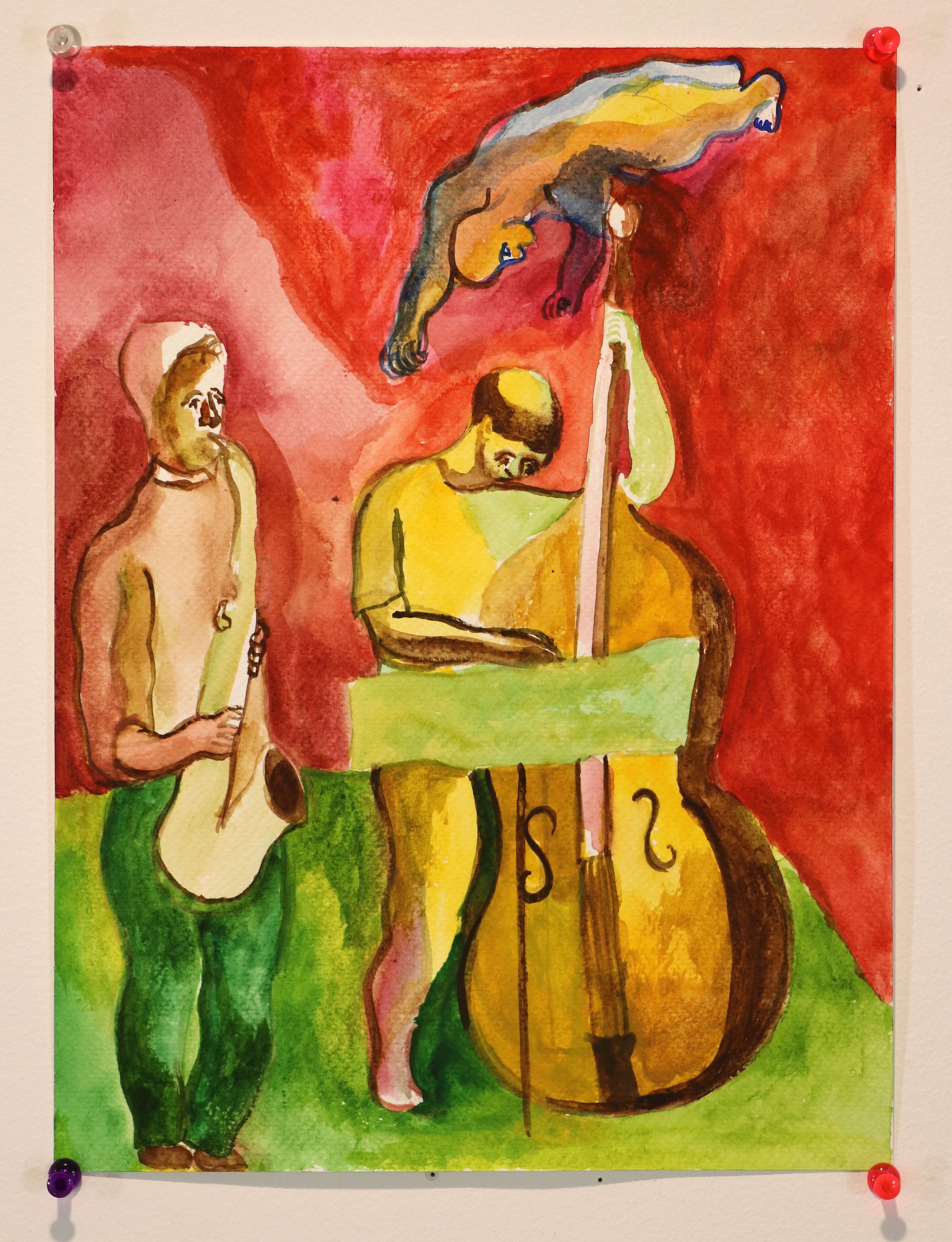    Two Piece Band and an Angel   ,  2025  Watercolor on paper, 12 x 9 inch  $1500 