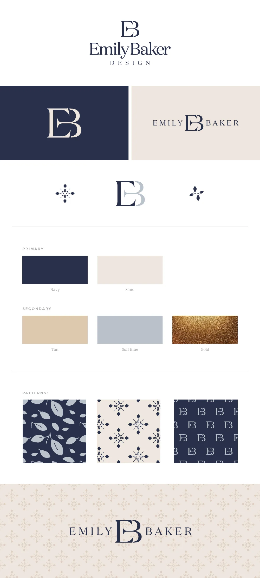 Emily Baker Brand Identity Design by Spruce Rd. | Emily Baker Design is an interior design company. EBD believes in creating a stylish yet functional home for their clients. The logo + design style is centered around timeless, functional spaces that speak to each individual homeowner. Overall, the brand identity reflects the classic and sophisticated designs that all Emily Baker clients love and trust.