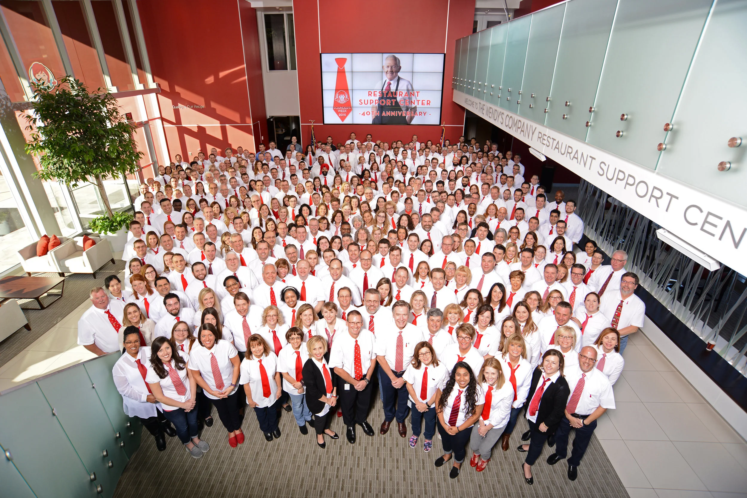 OUR ANNUAL FAMILY PHOTO IN THE LOBBY OF OUR RESTAURANT SUPPORT CENTER