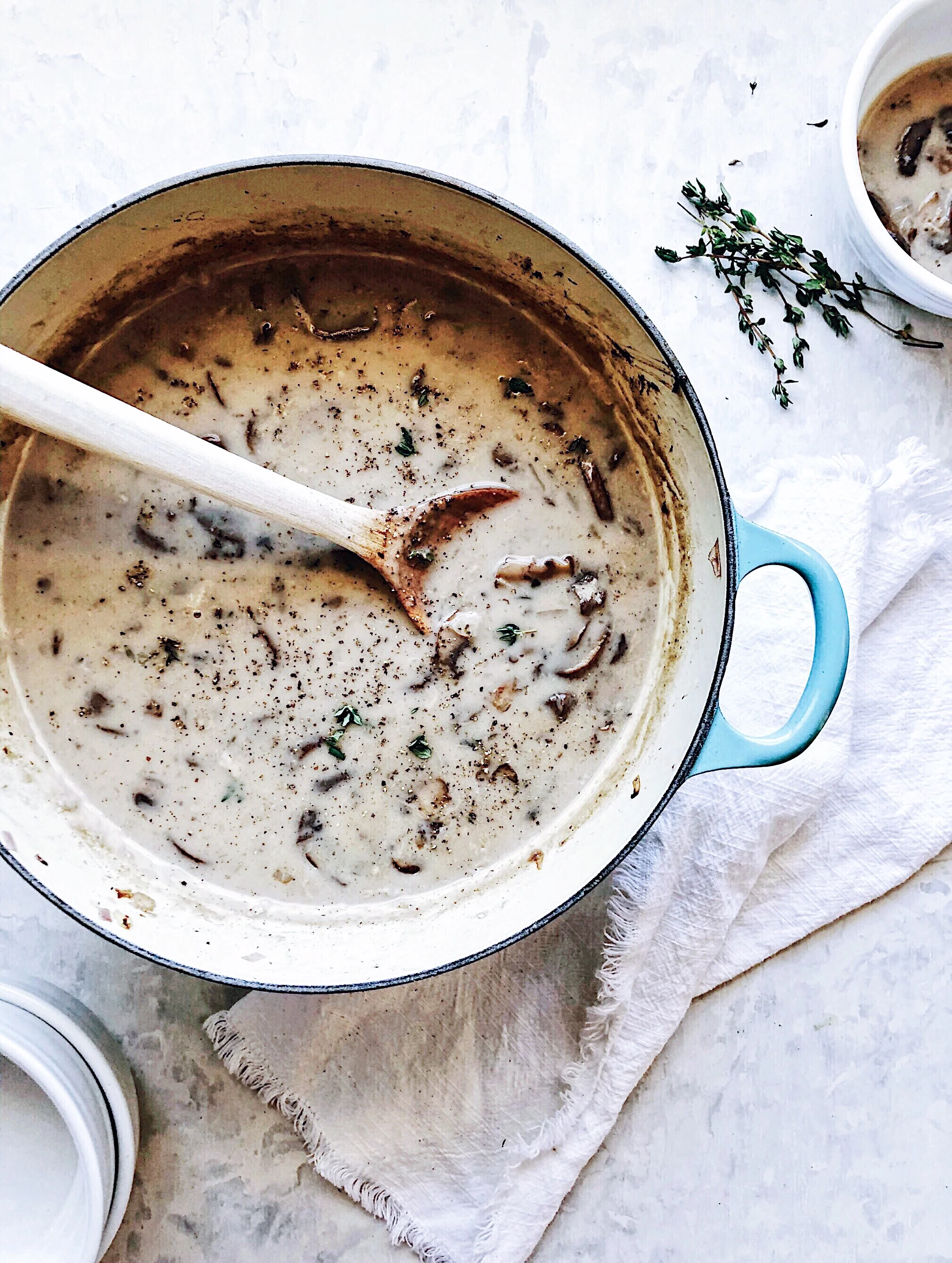 Vegan Cream of Mushroom Soup with Thyme &amp; Coconut Milk 