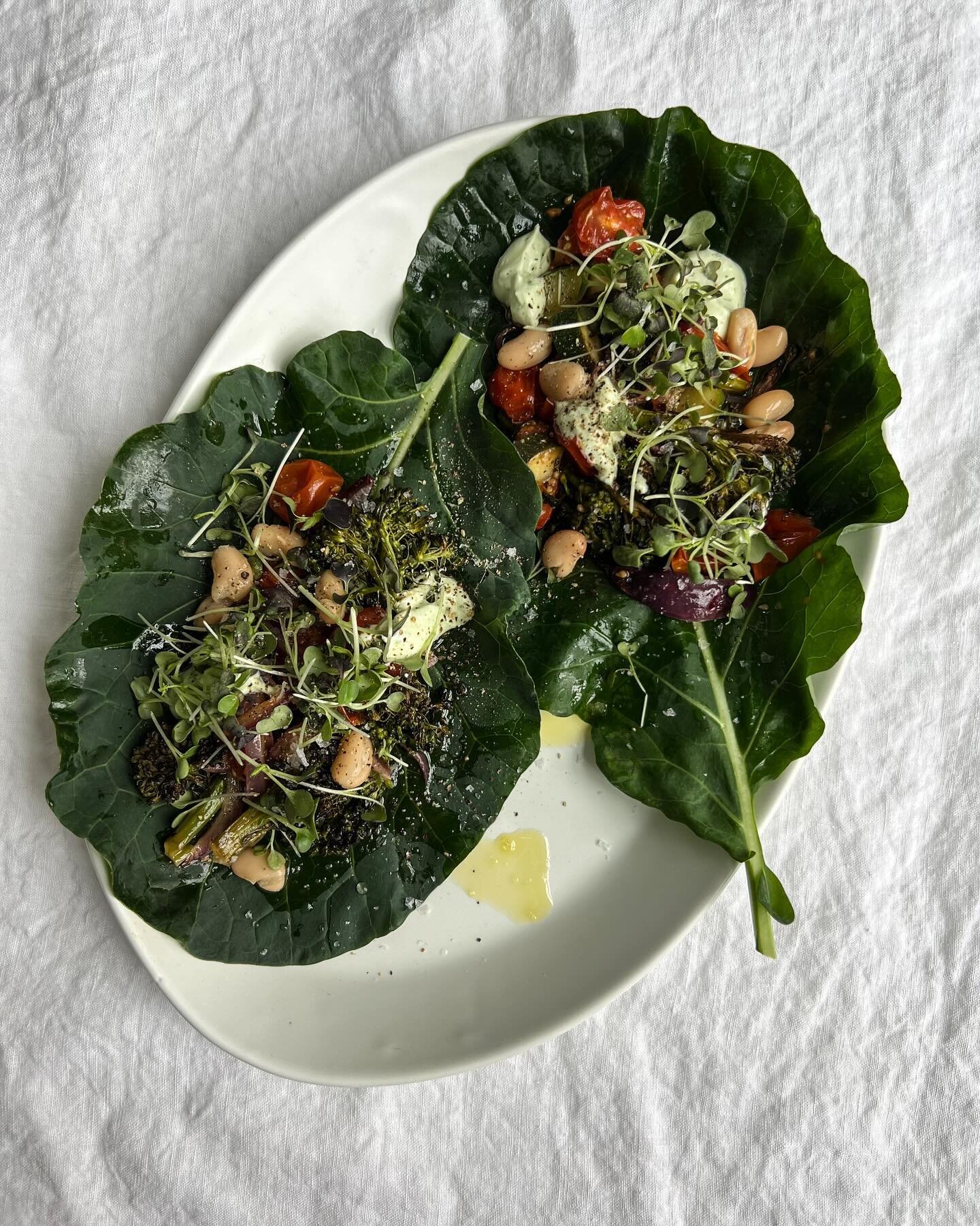 Food inspired by nature. Roasted vegetables and beans wrapped in collard greens with lemon basil yogurt and microgreens. 

I used these beautiful collard greens and broccolini from my garden to create a healthy and simple vegetable dish with bright f