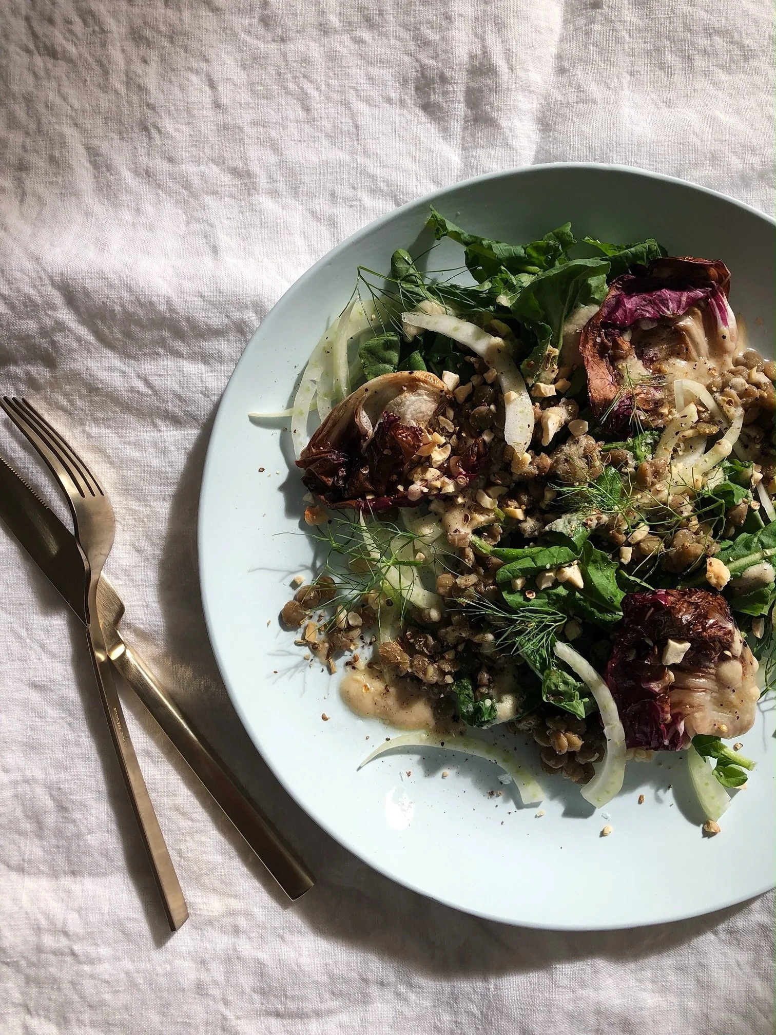 The meals I make when I need to feel grounded again.

Bright, seasonal, nourishing and restorative

Warm lentils, charred radicchio, fennel + lemon tahini 
Carrot cashew soup with avocado + coconut yogurt 

Recipes below if you&rsquo;d like to make t