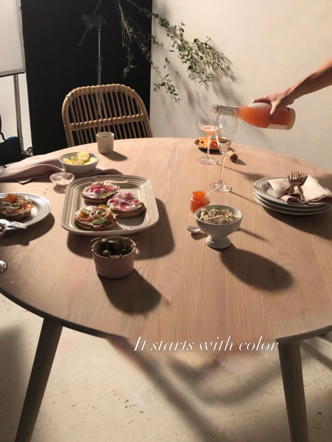 On set or at home &mdash; I think I always start with color.

It sets the tone before anything else &mdash;
before the food, before the table, before anyone sits down.

I&rsquo;ve been planning a spring dinner and building everything around this pale