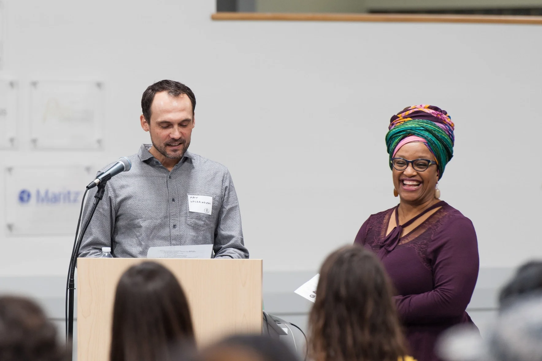 Executive Director Matt Wyczalkowski introduces moderator Jade Harrell. 