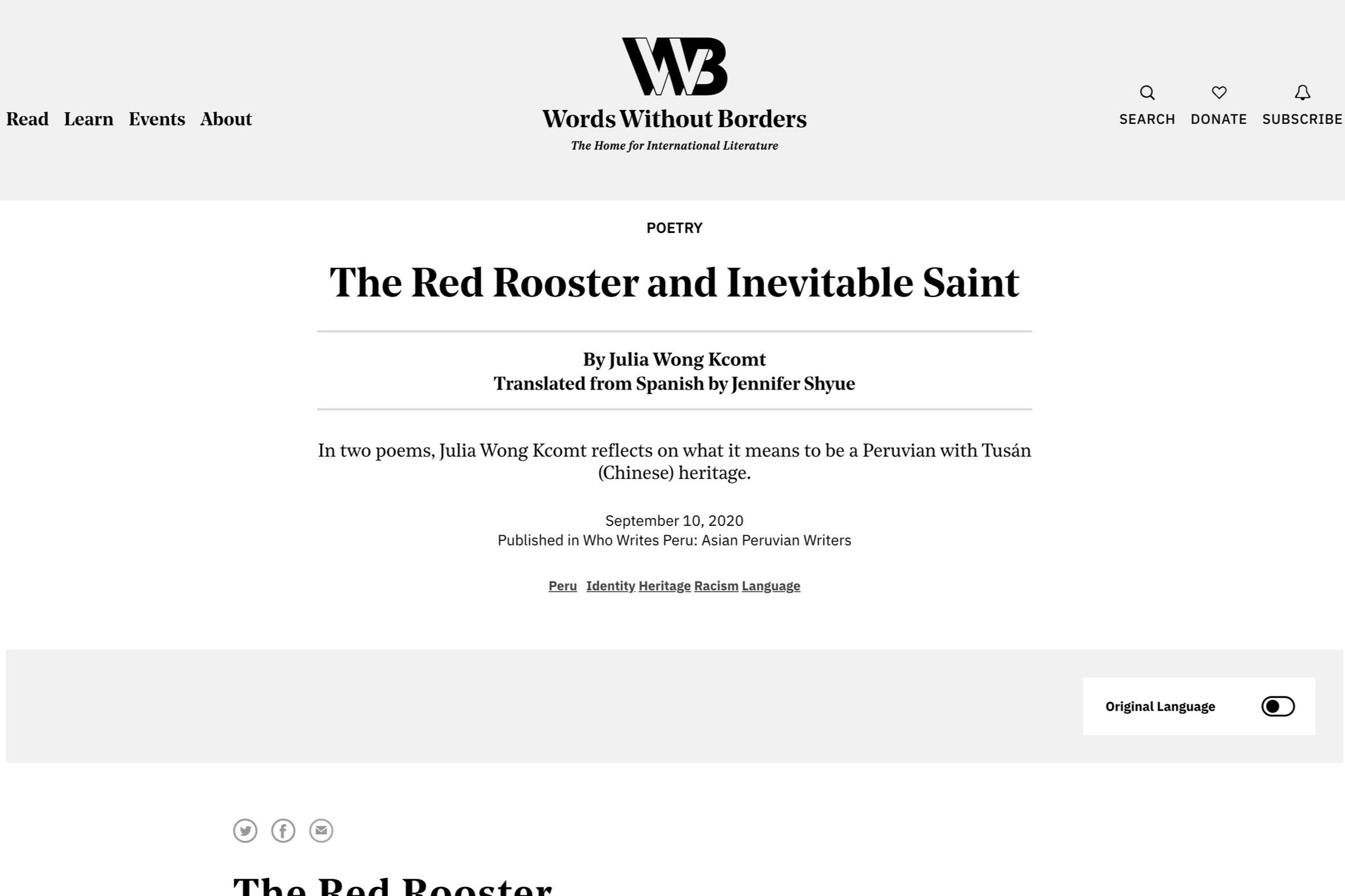 “The Red Rooster” and “Inevitable Saint” by Julia Wong Kcomt