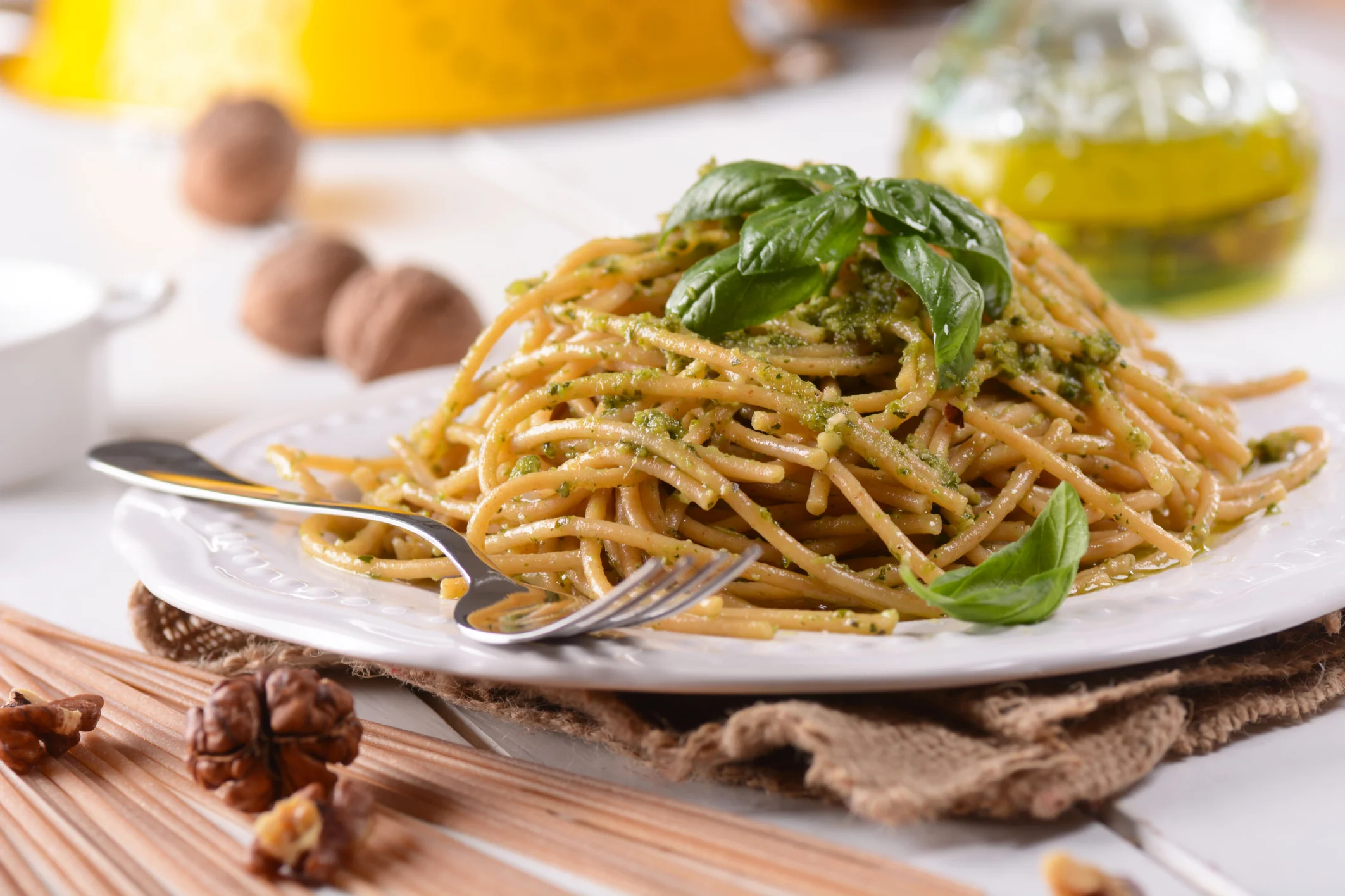 Spaghetti With Arugula, Walnut Pesto & Genuine Fulvi® Pecorino Romano Cheese