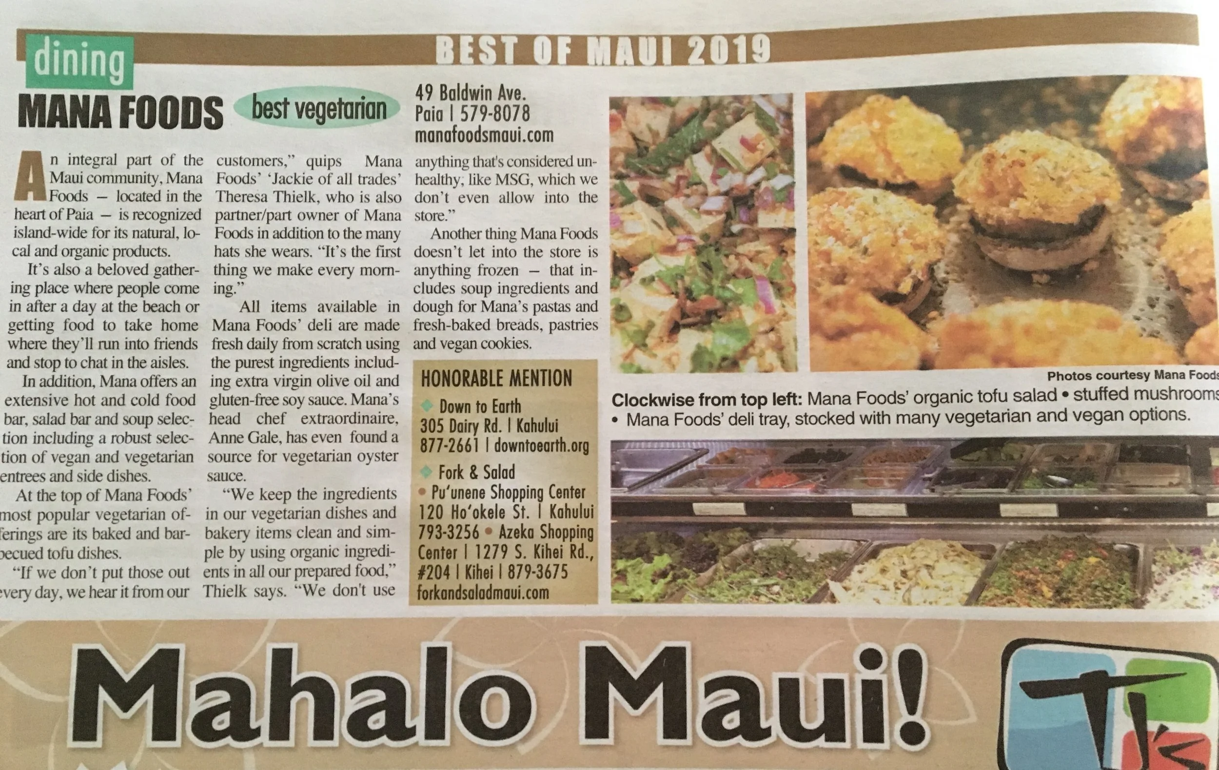 Maui News: Voted Best Vegetarian Food on Maui 2019!