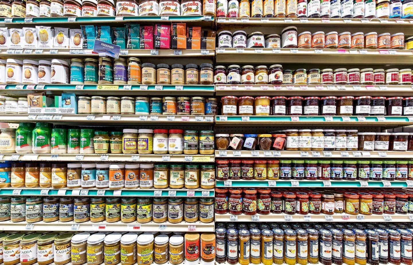 Mana&rsquo;s selection of nut butters, jams, and jellies! Because variety + quality = our jam!