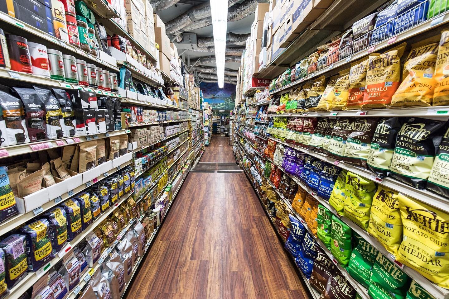 Coffee and tea on the left, chips and snacks on the right! This section of the store is what dreams are made of!