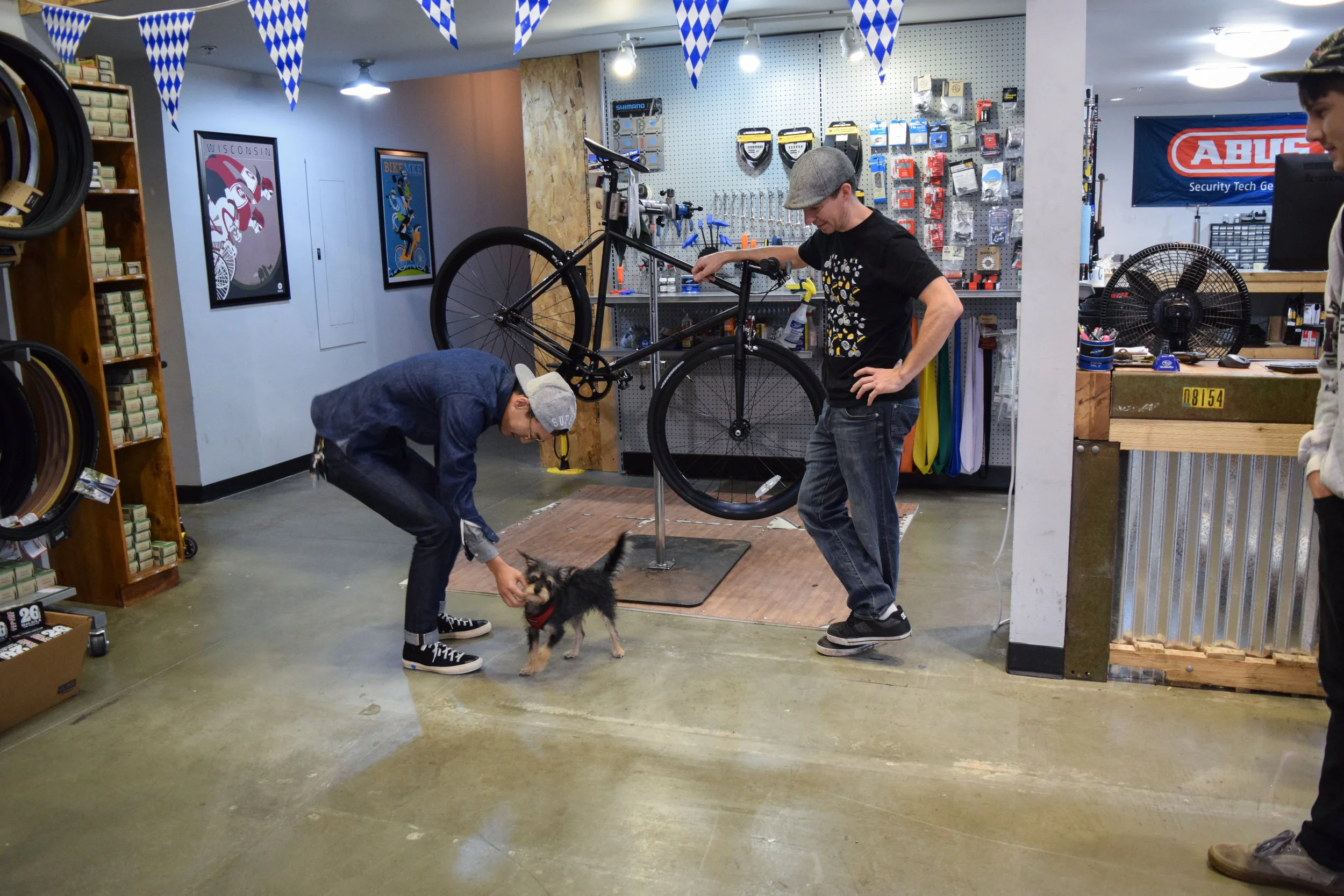 Shop dog hangs.