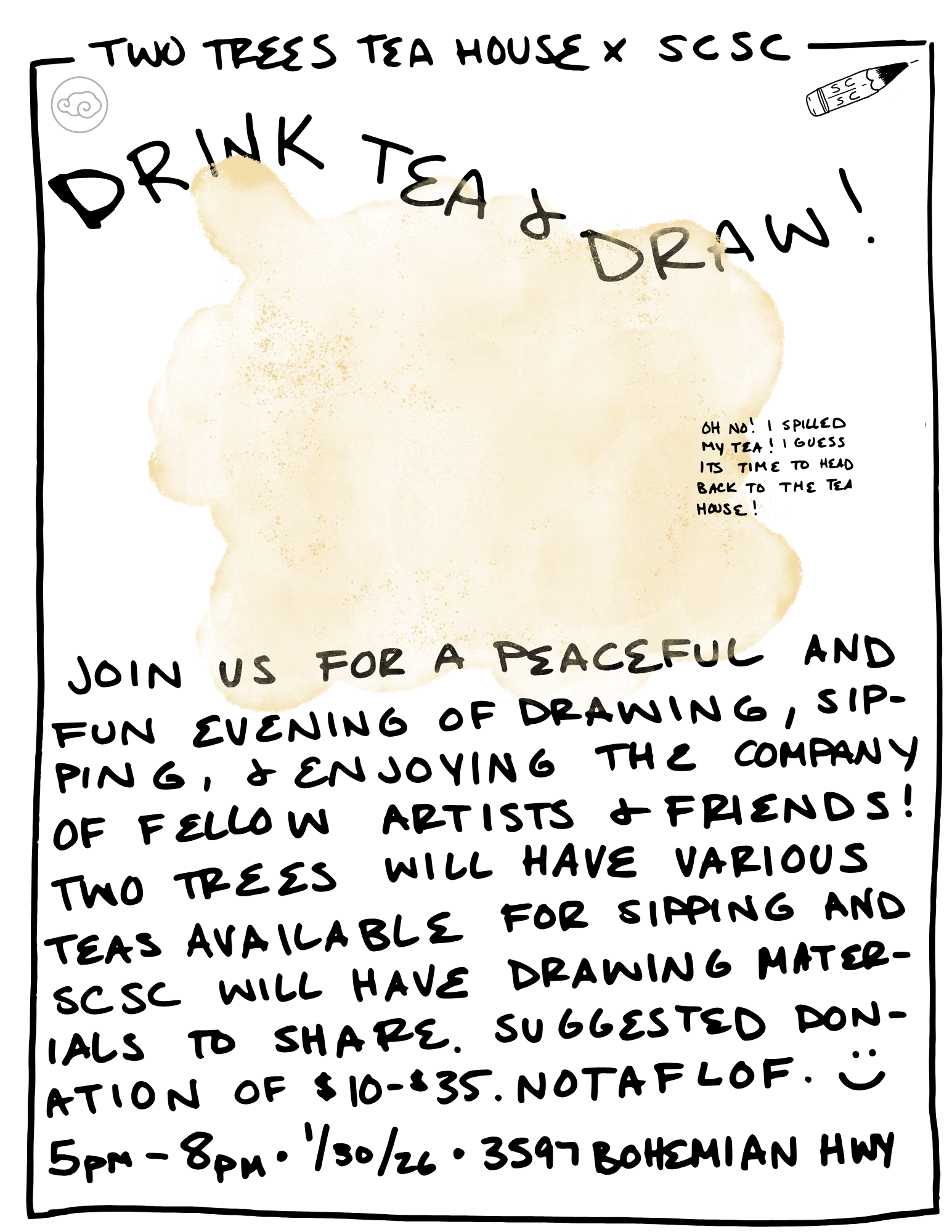 Drink Tea and Draw at the Tea House jan 2026