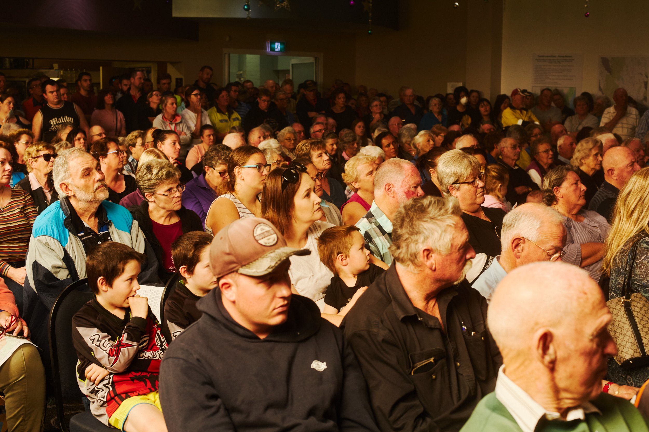  Black summer bushfires, 2019  This is the entire population of Bombala squeezed into the town RSL club to receive a briefing on the emergency plan for the following day.   When the question was asked, “Where is the safest place for us to be tomorrow