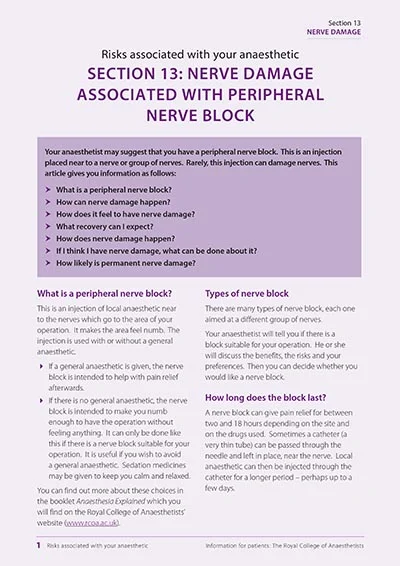Section 13: Nerve damage associated with peripheral nerve block     Send leaflet