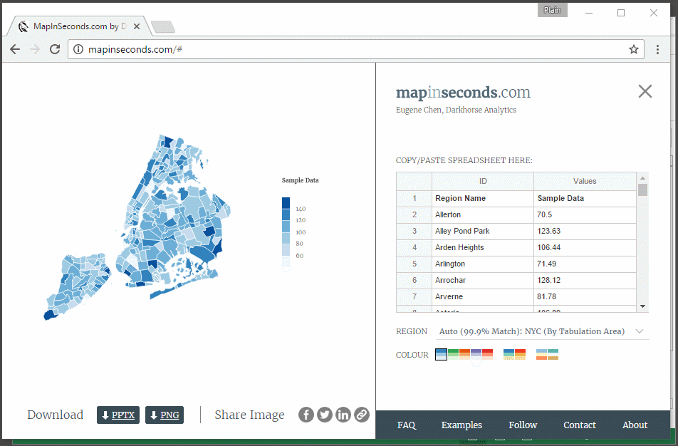Two quick maps are created using Excel and Google Spreadsheet. 