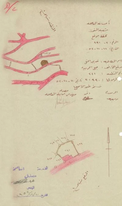 Site plan drawing for the Khalaf Tell house - 1952. مخطط الموقع لمنزل خلف التل - ١٩٥٢