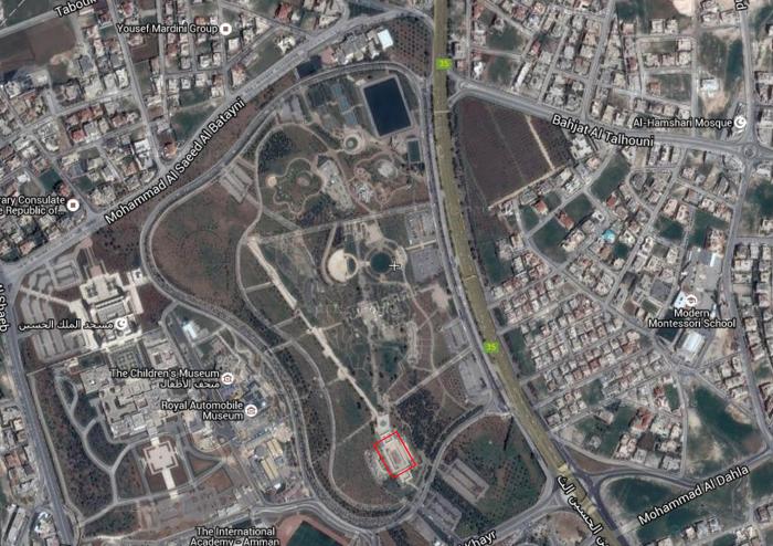   &nbsp;Aerial view showing the Pavilion’s location in the King Hussein Gardens   صورة جوية تبين موقع المشروع في حدائق الملك حسين  