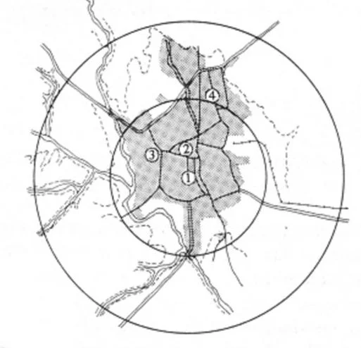 Figure 7: A site location plan of Old Riyadh and the major projects that took place in Riyadh during the first half of the twentieth century.