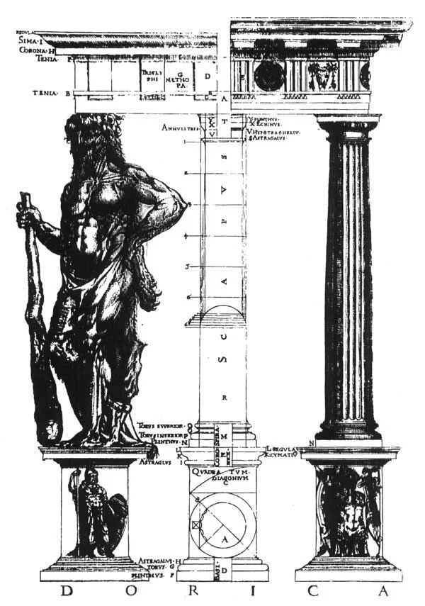 Figure 2: Shute's illustration of the Doric order, from his First and Chief Groundes of Architecture , 1563.