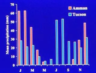 Fig. 2: A 20-year average rainfall chart for Amman and Tucson.