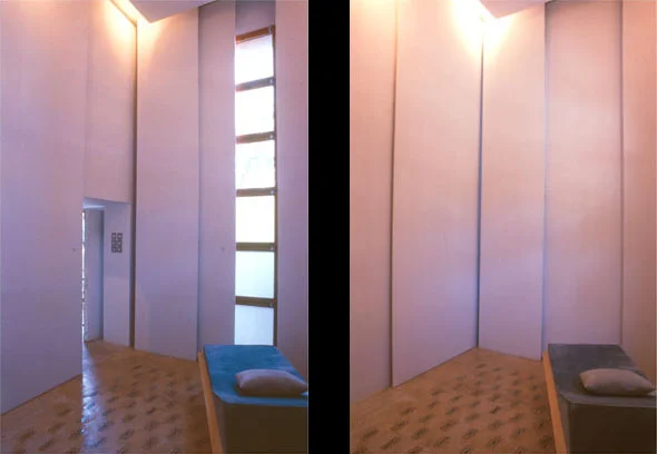Figure 10: Work and consultation room: two views showing the different lighting effects that can be achieved by moving the sliding wall panels.