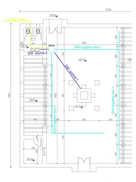 Figure 11: Graywater system layout at Ghuwaybah Mosque, Ghor Safi.
