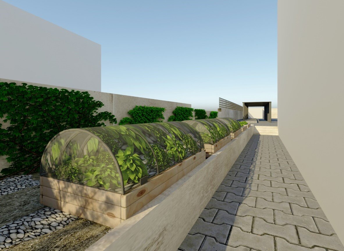 A design drawing of the planting beds that were installed in the southwestern setback area of the school-building site.