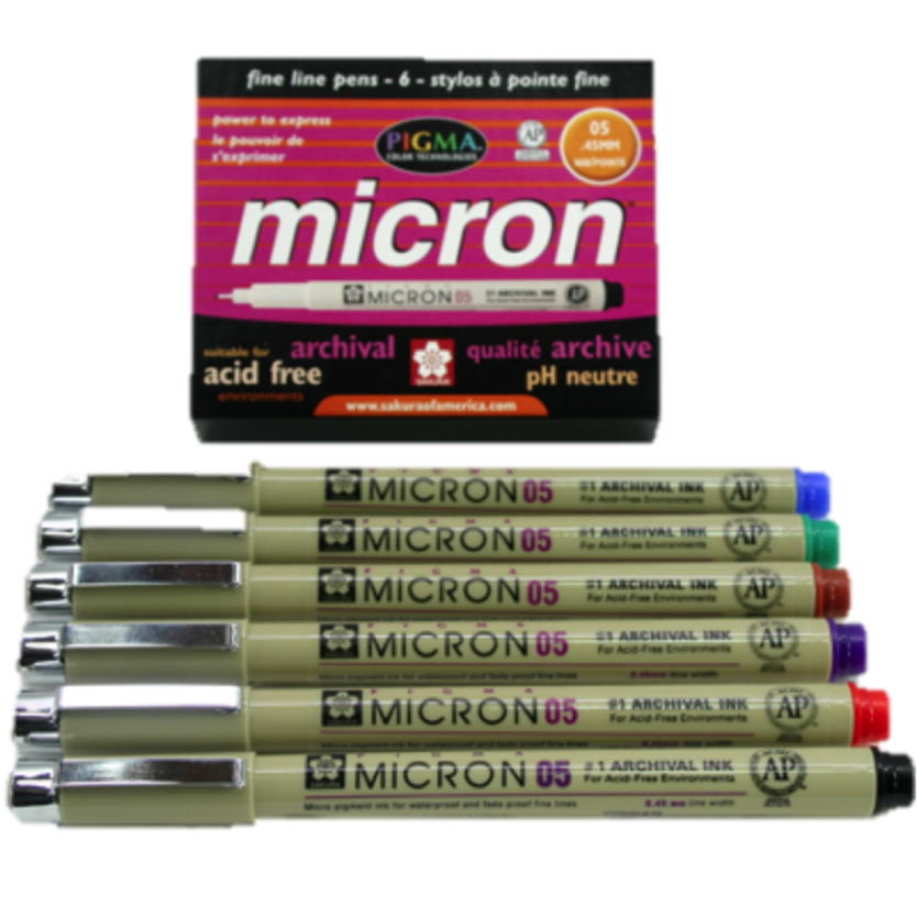 Sakura Pigma Micron Ink Pens Set of 6 Colors 005 0.20mm Great for Coloring,  Bible Study Pens, Inductive Bible Study 