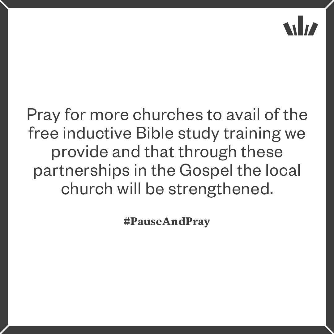 #PauseAndPray: Pray for more churches to avail of the free inductive Bible study training we provide and that through these partnerships in the Gospel that the local church will be strengthened.
#prayer #prayerrequest #bible #biblestudy #InductiveBib