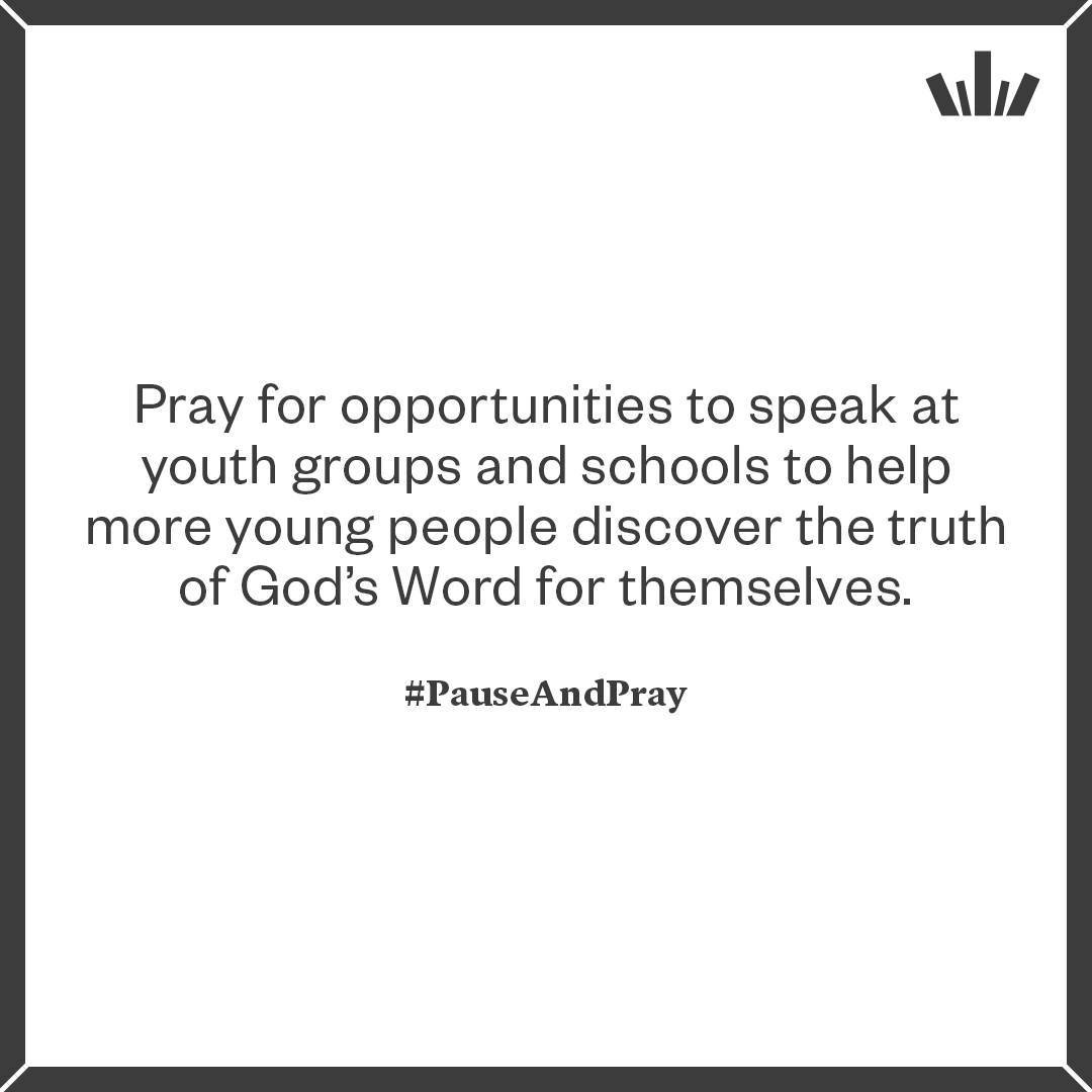 #PauseAndPray: Pray for opportunities to speak at youth groups and schools to help more young people discover the truth of God&rsquo;s Word for themselves.
#prayer #prayerrequest #bible #biblestudy #InductiveBibleStudy #PreceptIreland #Ireland #North
