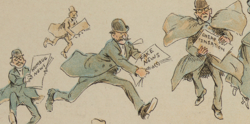 Detail from The Fin de Siècle Newspaper Proprietor , featured in an 1894 issue of Puck magazine. https://publicdomainreview.org/collections/yellow-journalism-the-fake-news-of-the-19th-century/