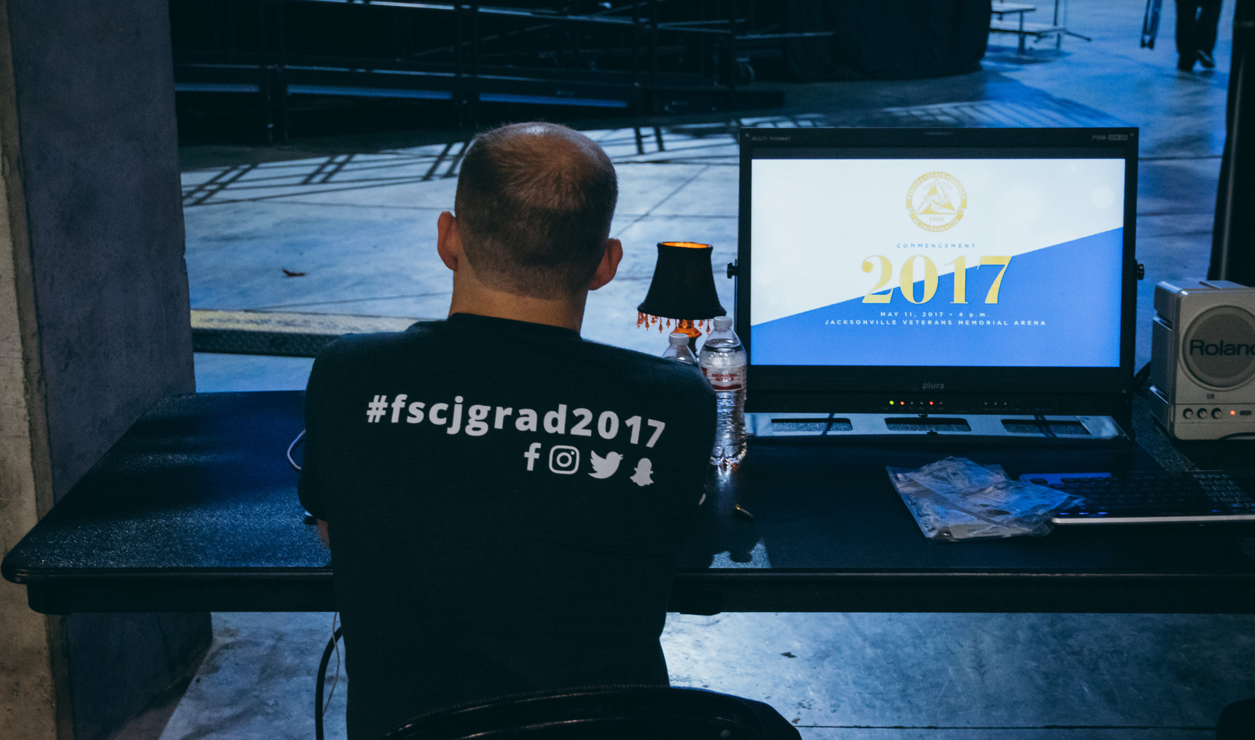 Michael manages the view on the jumbotrons and on the livestream.