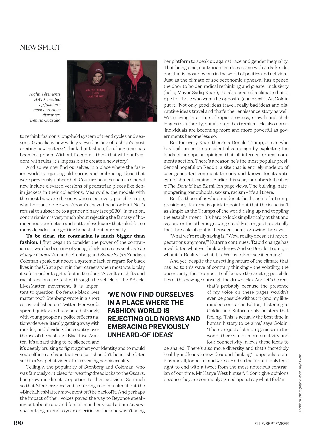ELLE UK, The Age Of The Contrarian, September '16