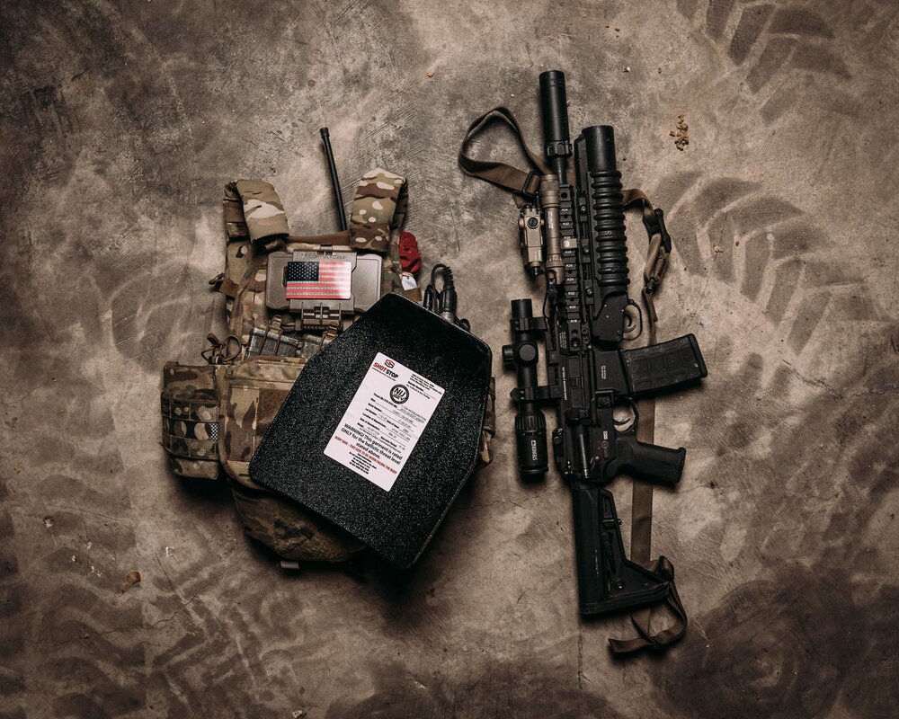 ShoStop Body Armor in Sand with flag