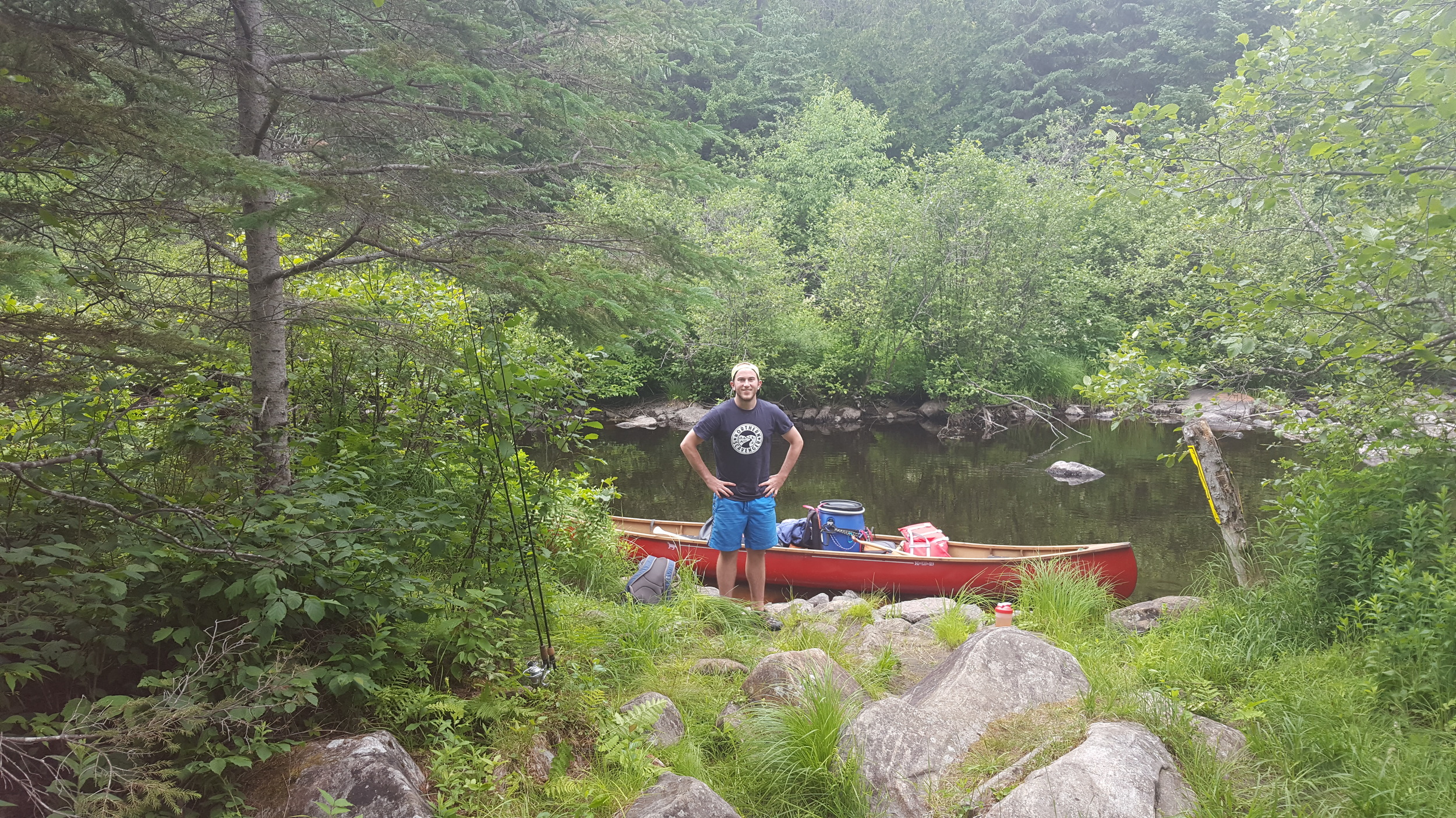 Arriving at the Tim River after the 1330m Portage