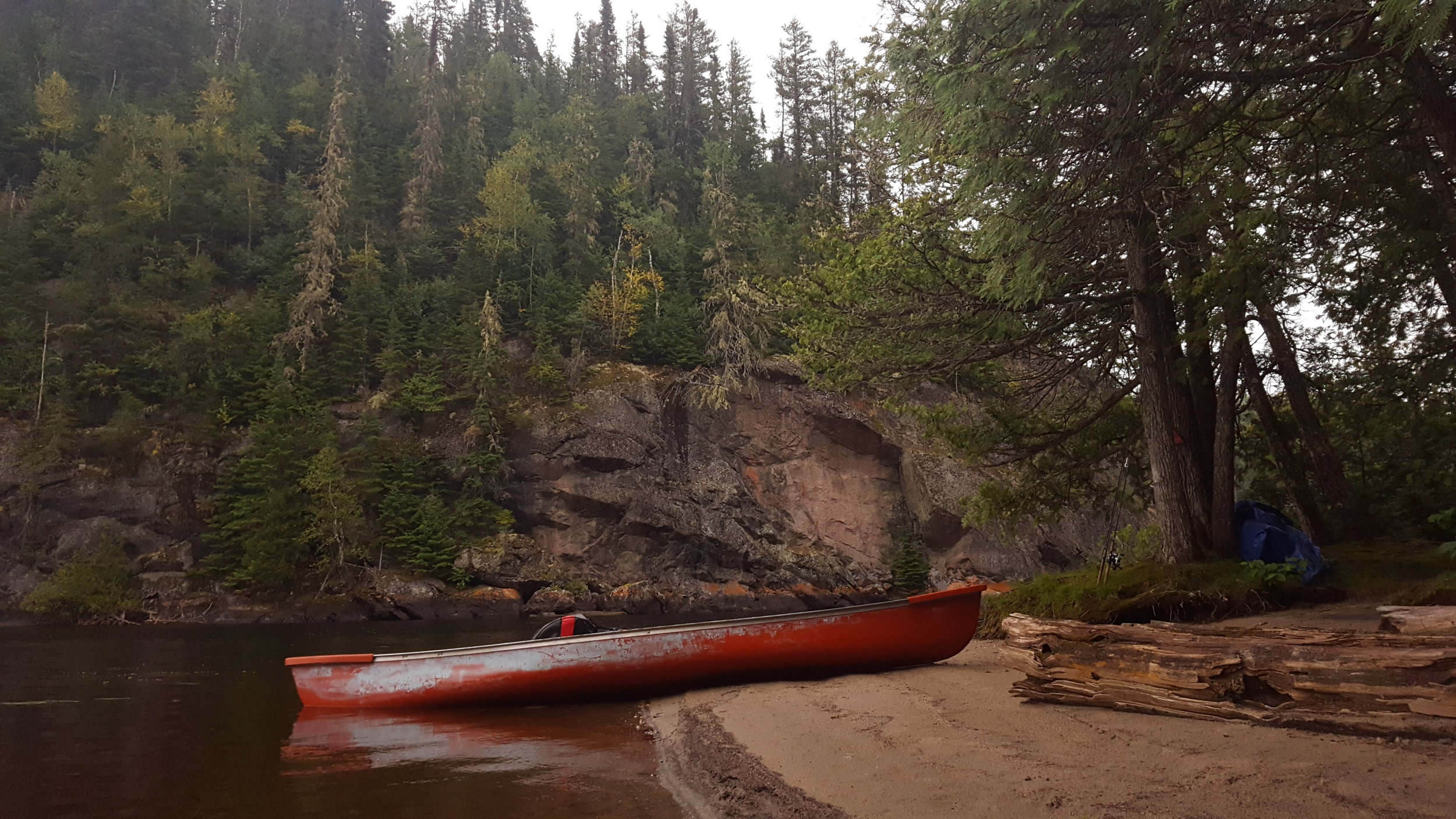 Camp 5 - Beach site next to a cliff face on the Steel River