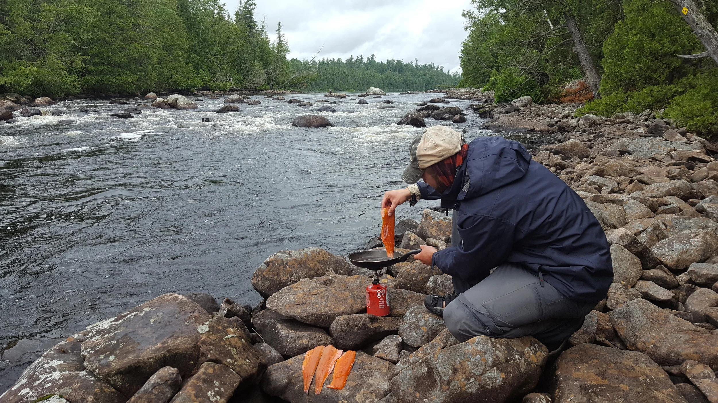 Shore lunch at the outflow from Macpherson Lake along the Lady Evelyn River